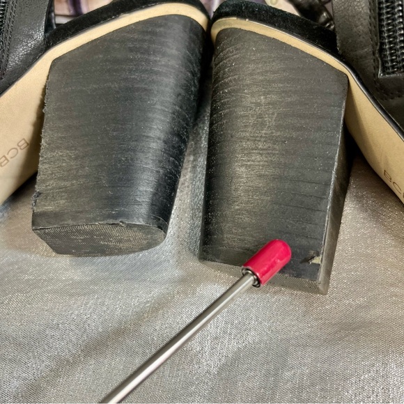 BCBGeneration Black Peep Toe Laser Cut Suede Chunky Heels Women's Size 8M/38 - Picture 8 of 9